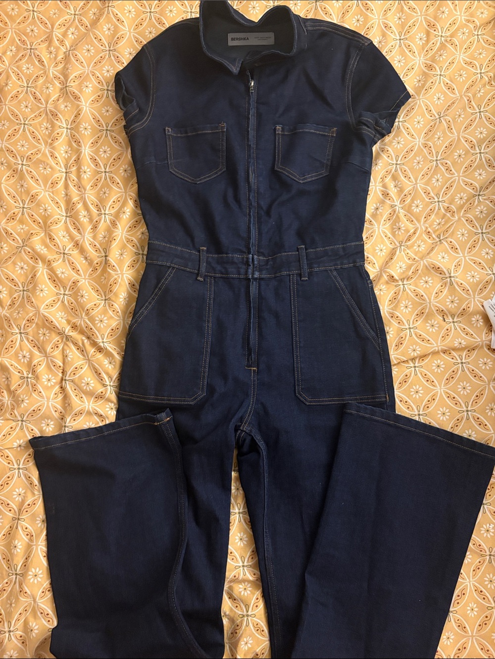 Bershka Dark Blue Denim Zip Jumpsuit